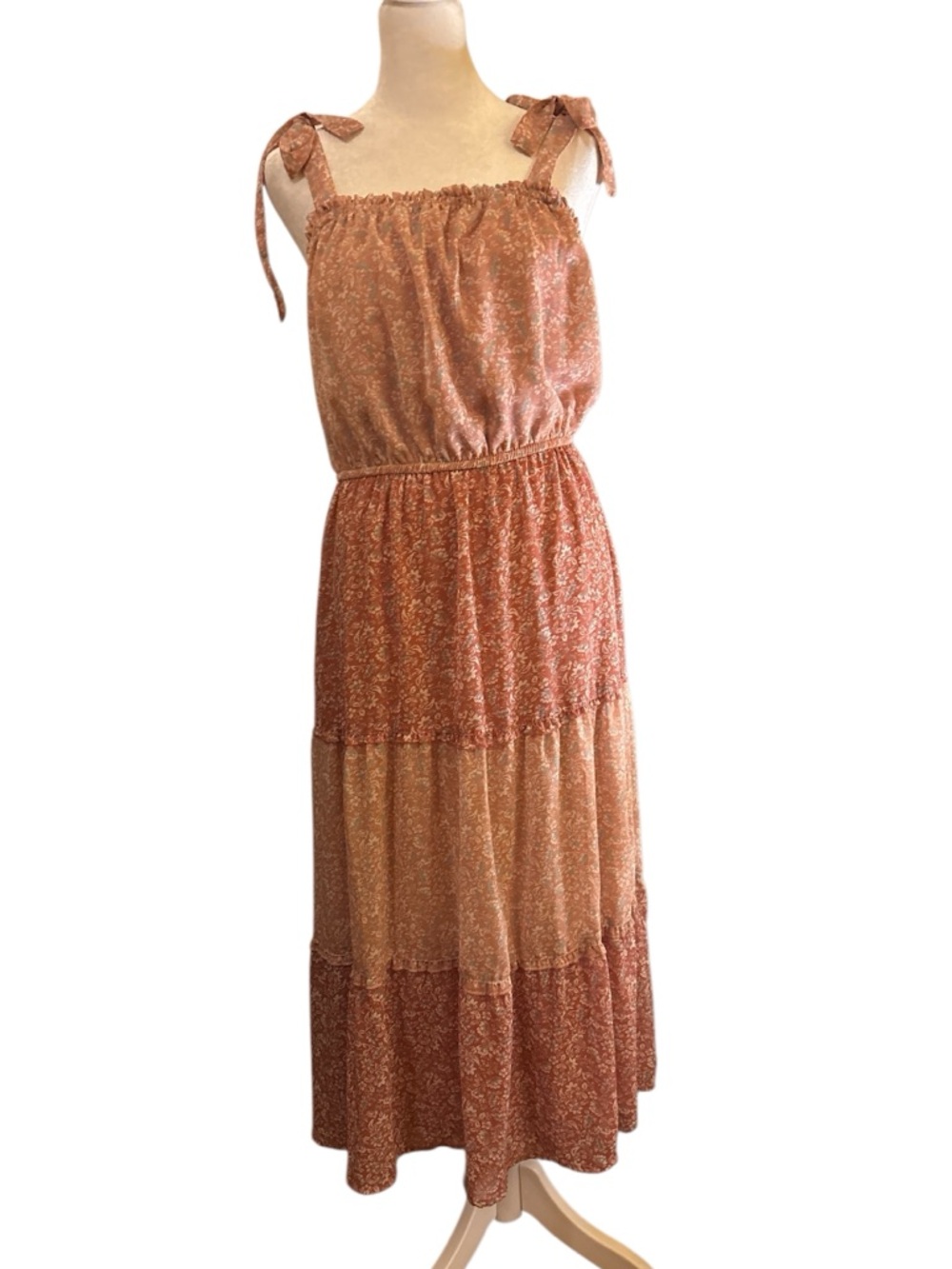 Sincerely Jules Rust & Cream Tiered Floral sundress